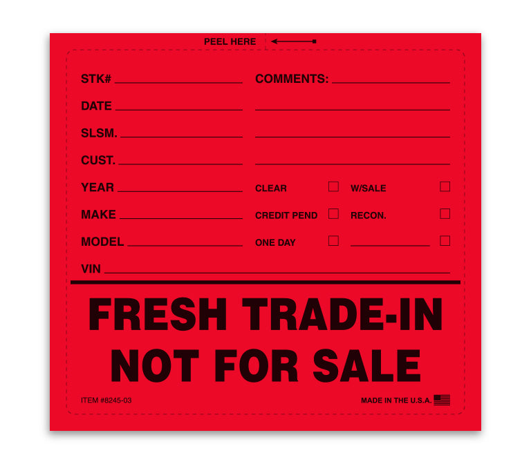 Fresh Trade-In Not For Sale Sticker - 6-1/2" x 6" - Qty. 100