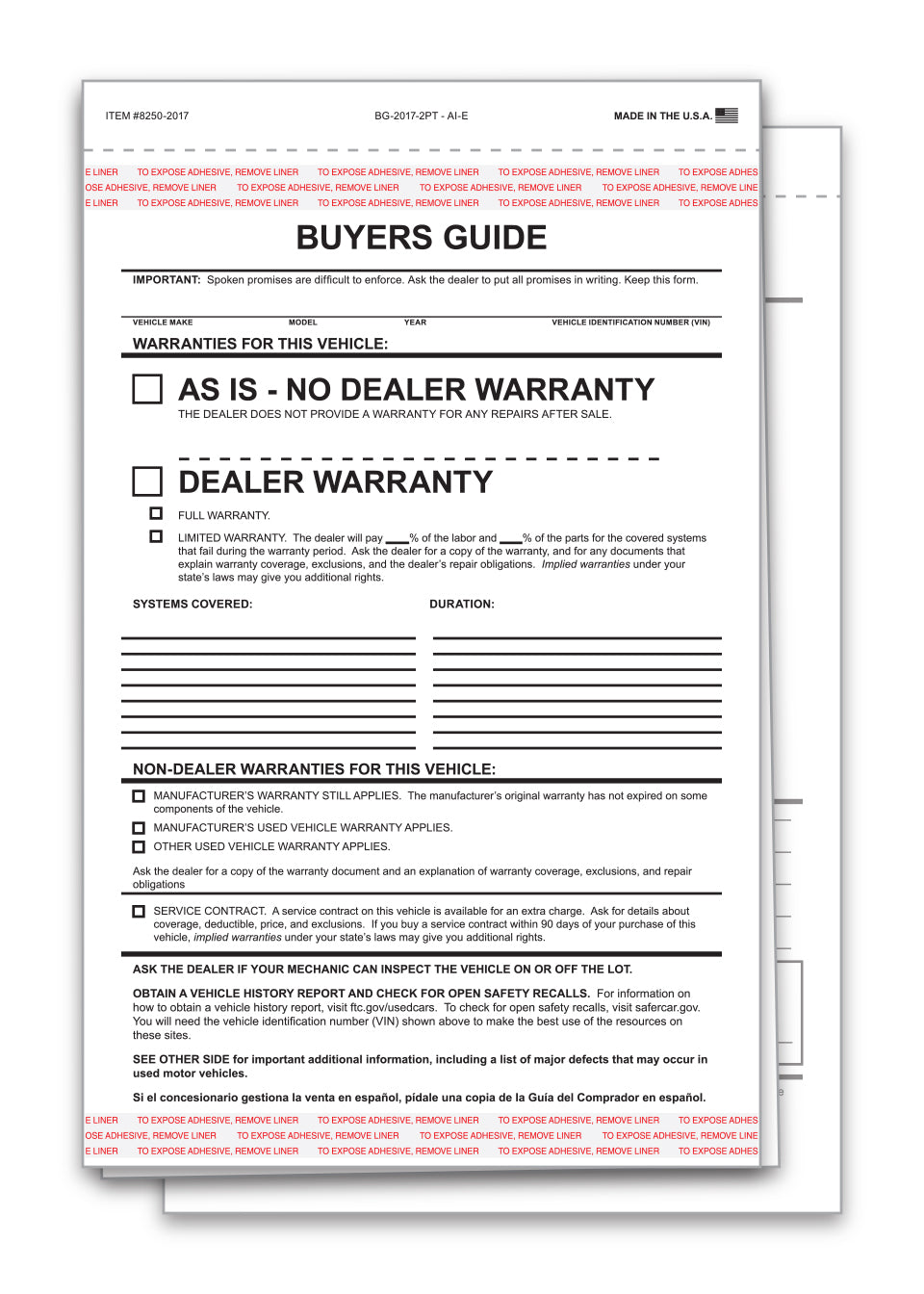 Buyers Guide - BG-2017-2PT - AI-E - As Is - 2 Part - Qty. 100