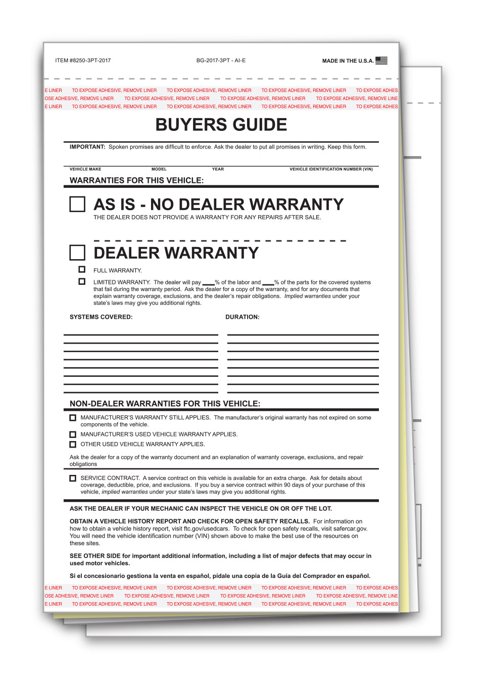 Buyers Guide - BG-2017-3PT - AI-E - As Is - 3 Part - Qty. 100