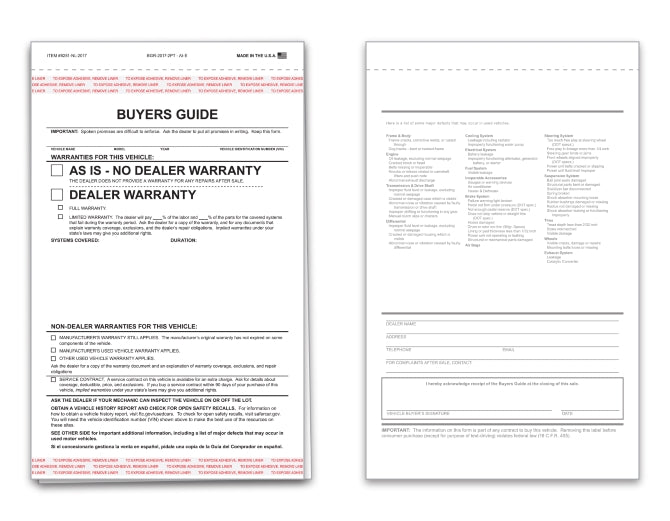 Interior Buyers Guide - BG-2017-2PT - As Is - BG3 - No Lines - Qty. 100