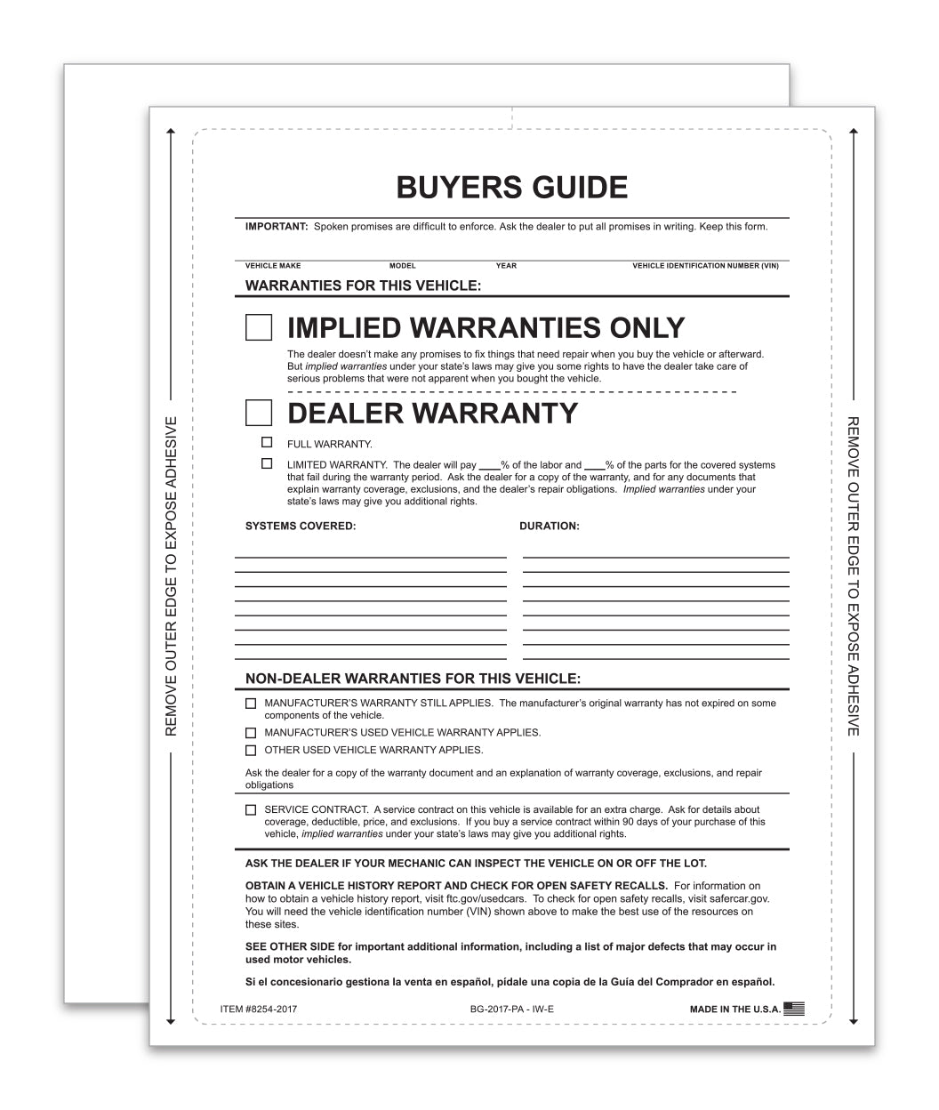 Buyers Guide - Implied Warranty - P/A - Qty. 100