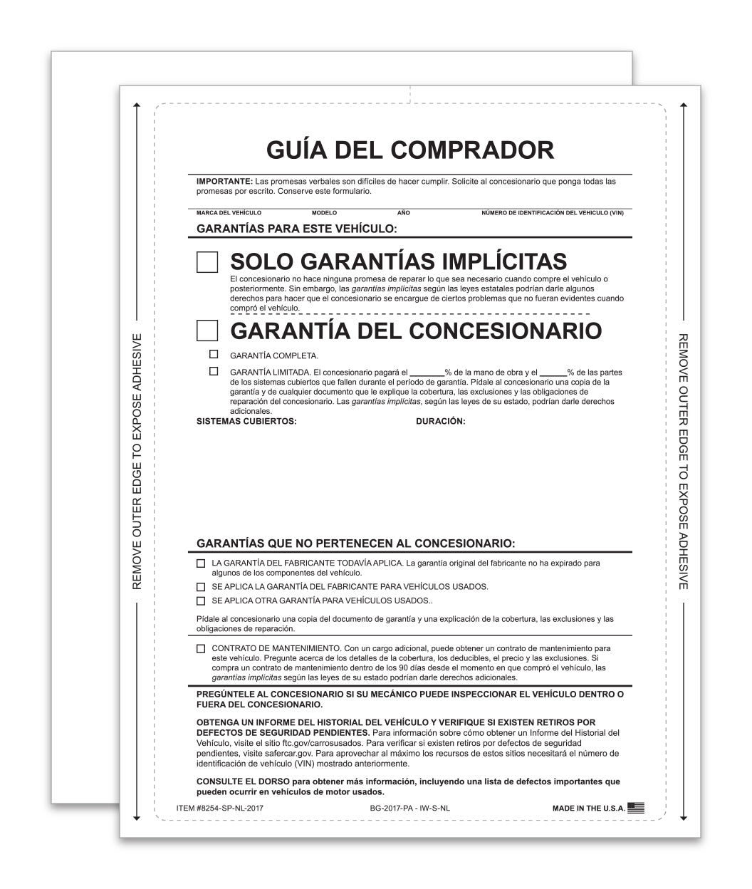 Interior Buyers Guide-BG-2017-Imp. Warranty-P/A-Spanish-No Lines-Qty.100