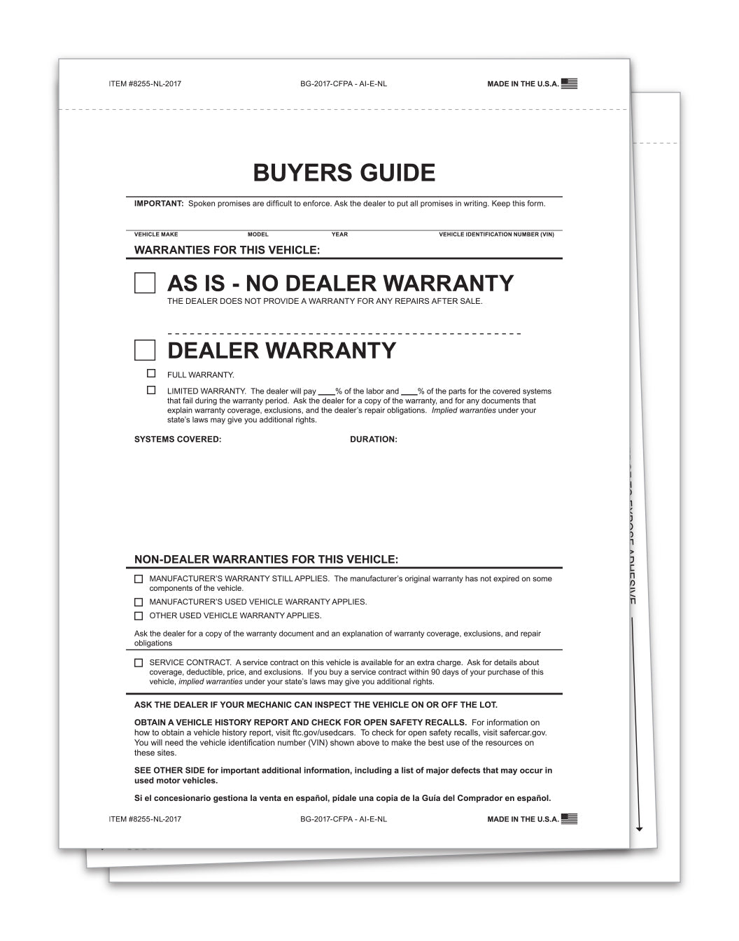 Interior Buyers Guide - BG-2017-CFPA-AI-E-NL As Is-2 Pt No Lines -Qty. 100