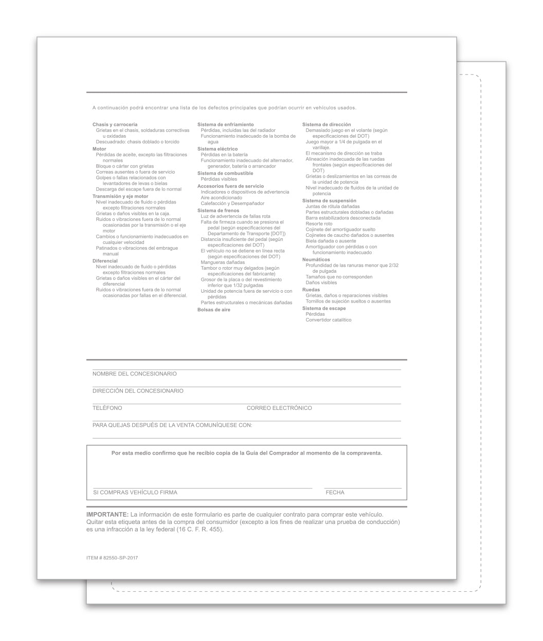 Interior Buyers Guide - P/A - Backer Only, Spanish Version - Qty. 100