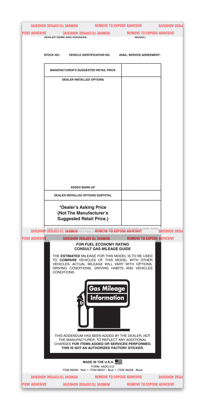 Addendum Sticker - ADD-512 BLACK - Qty. 100