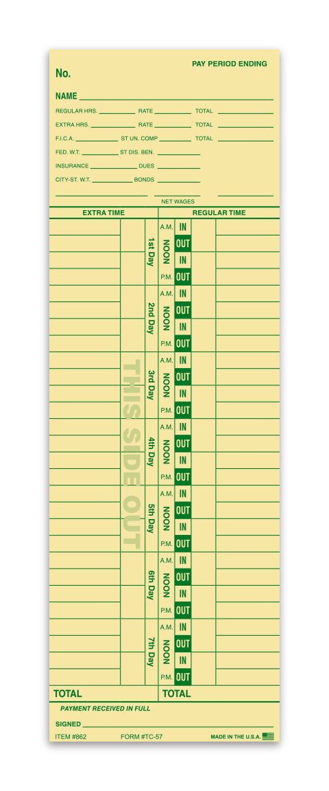 Time Clock Cards - TC-57 - Qty. 250