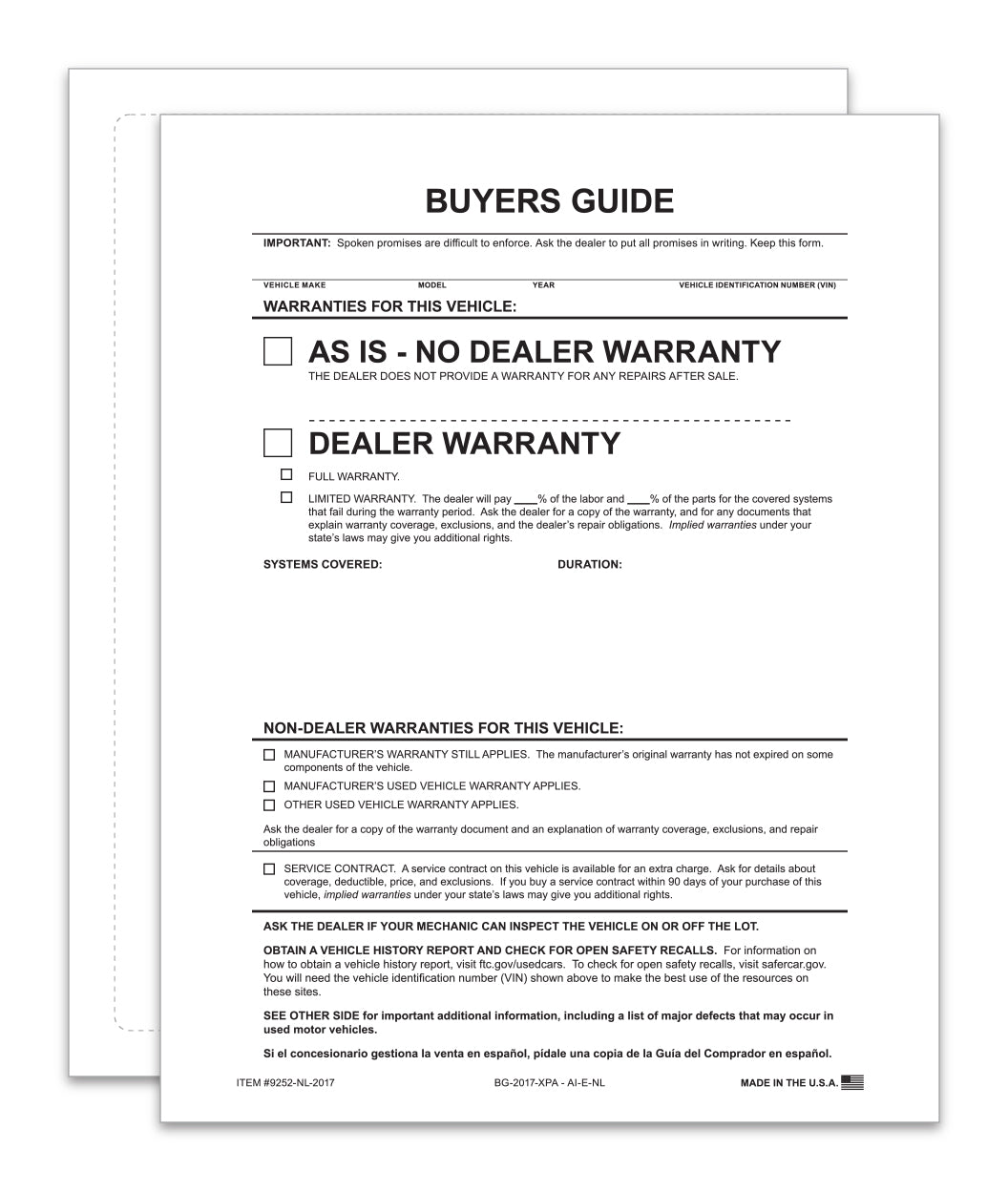 Ext .Buyers Guide - BG-2017 - As Is - P/A - No Lines - Qty. 100