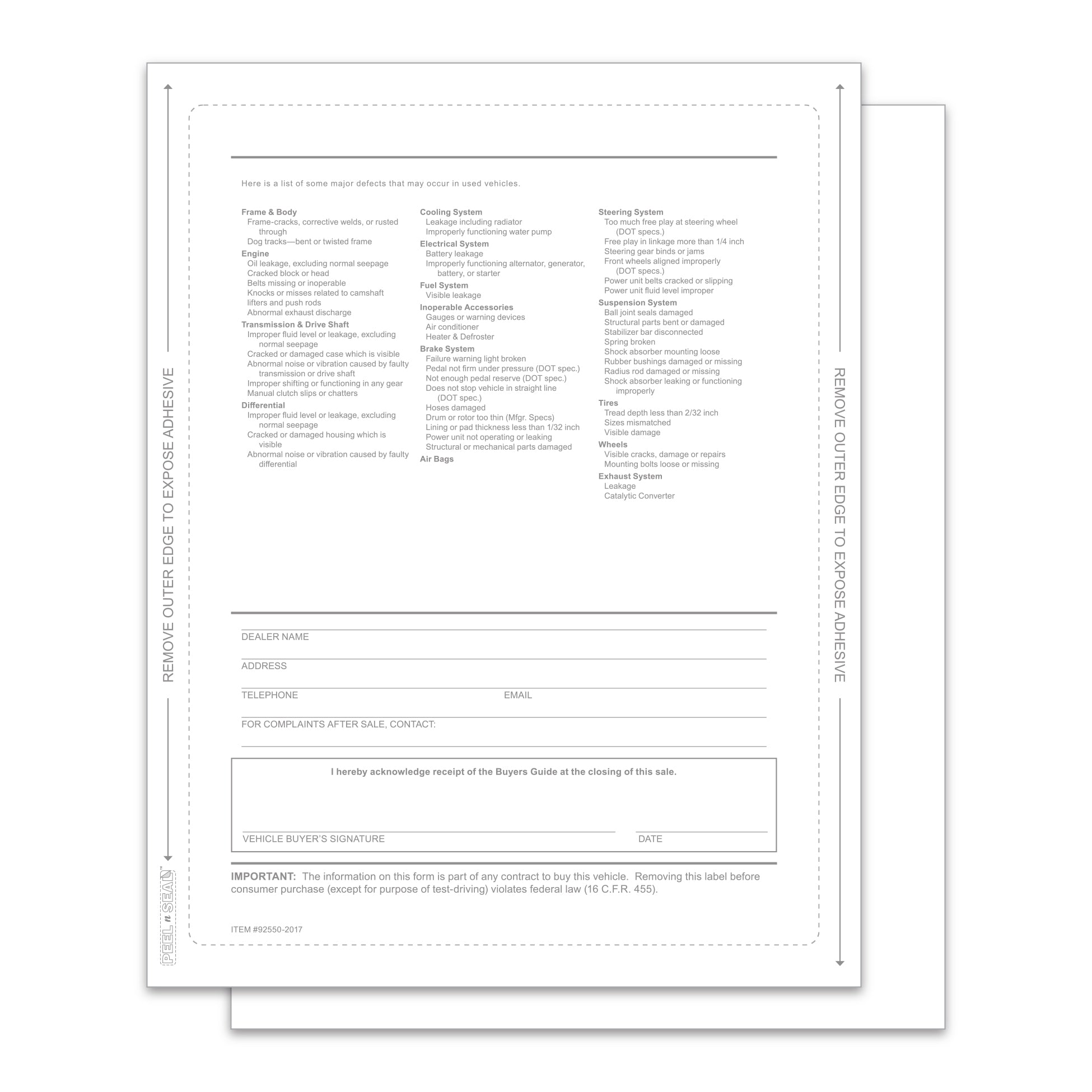 Exterior Buyers Guide - P/A - Backer Printing Only - Qty. 100