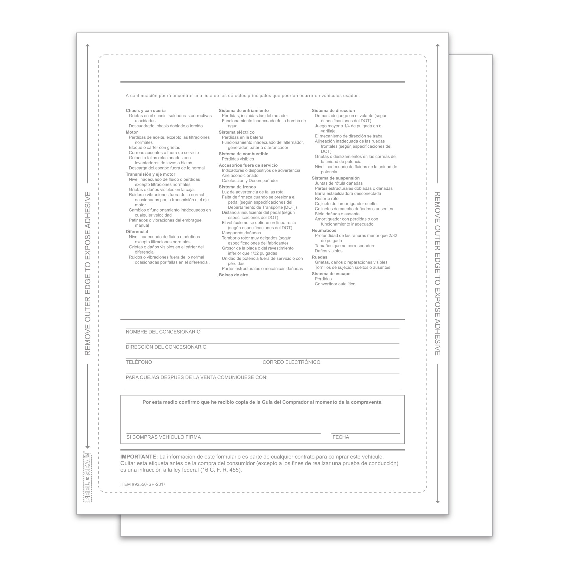 Exterior Buyers Guide - P/A - Backer Printing Only, Spanish - Qty. 100