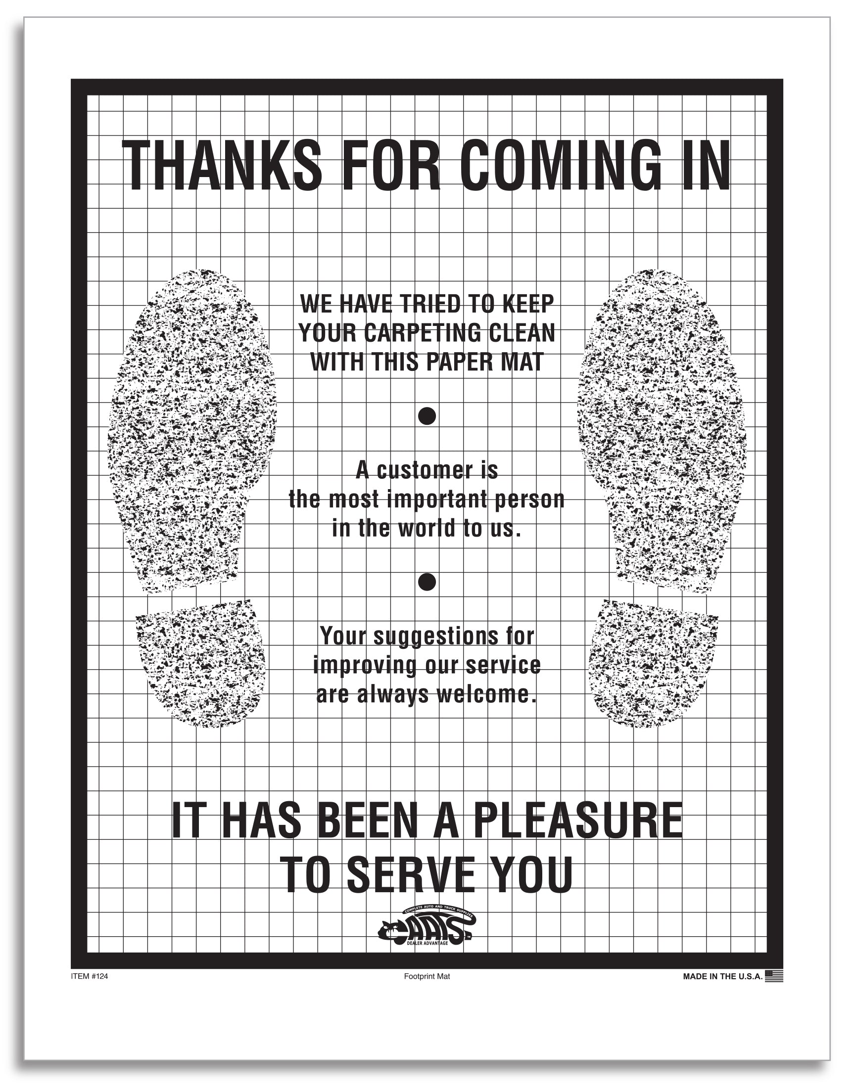 Floor Mat - Poly Back 1 Color - Black, "Foot Print", Box of 500