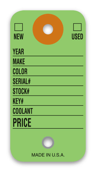 Colored Key Tags - CT-5 GREEN - With Rings Qty. 500