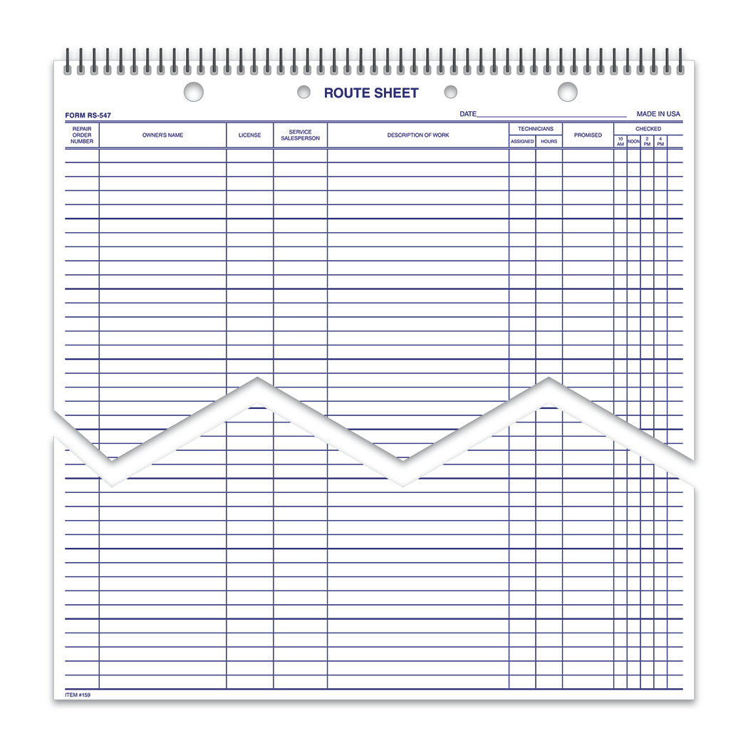 Route Sheet - RS-547-SB - Spiral Bound - 50 Lines, 50/Book - Qty. 1