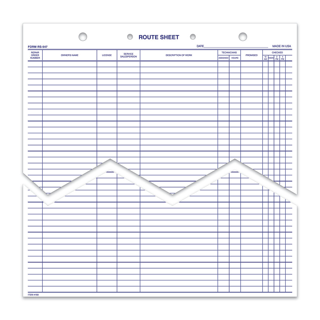 Route Sheet - RS-547 - 50 Line, 12" x  15" 100 Per Pack