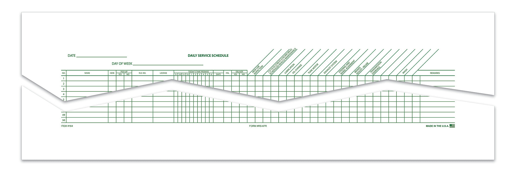 Route Sheet - RS67R - 50 Line (Green Print) 17"X22" 50 Per Pad