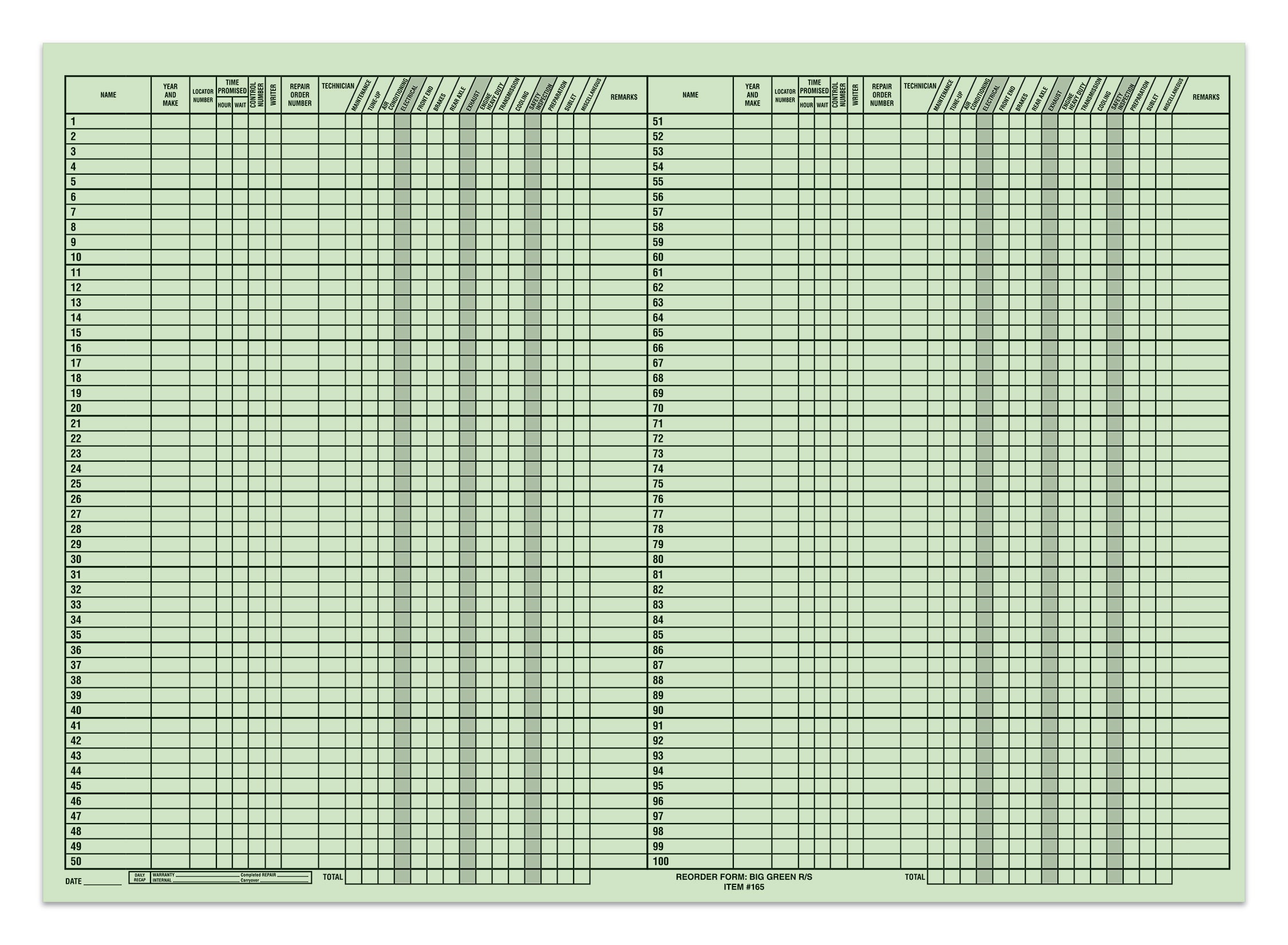 Route Sheet - BIG GREEN, 28" x  20", 50 Per Pad
