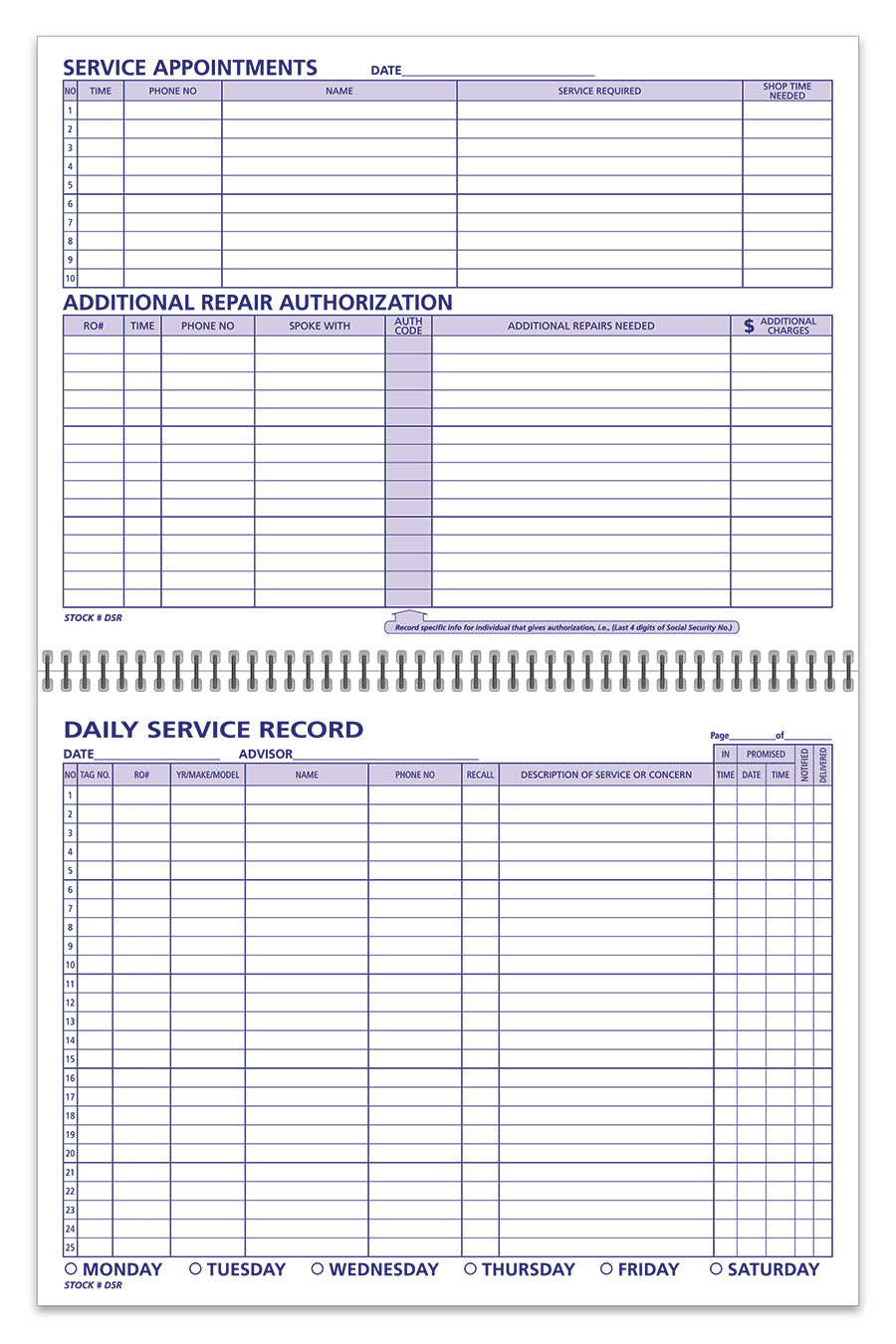 Daily Service Record Book - DSR - 50 Pages - Qty. 1