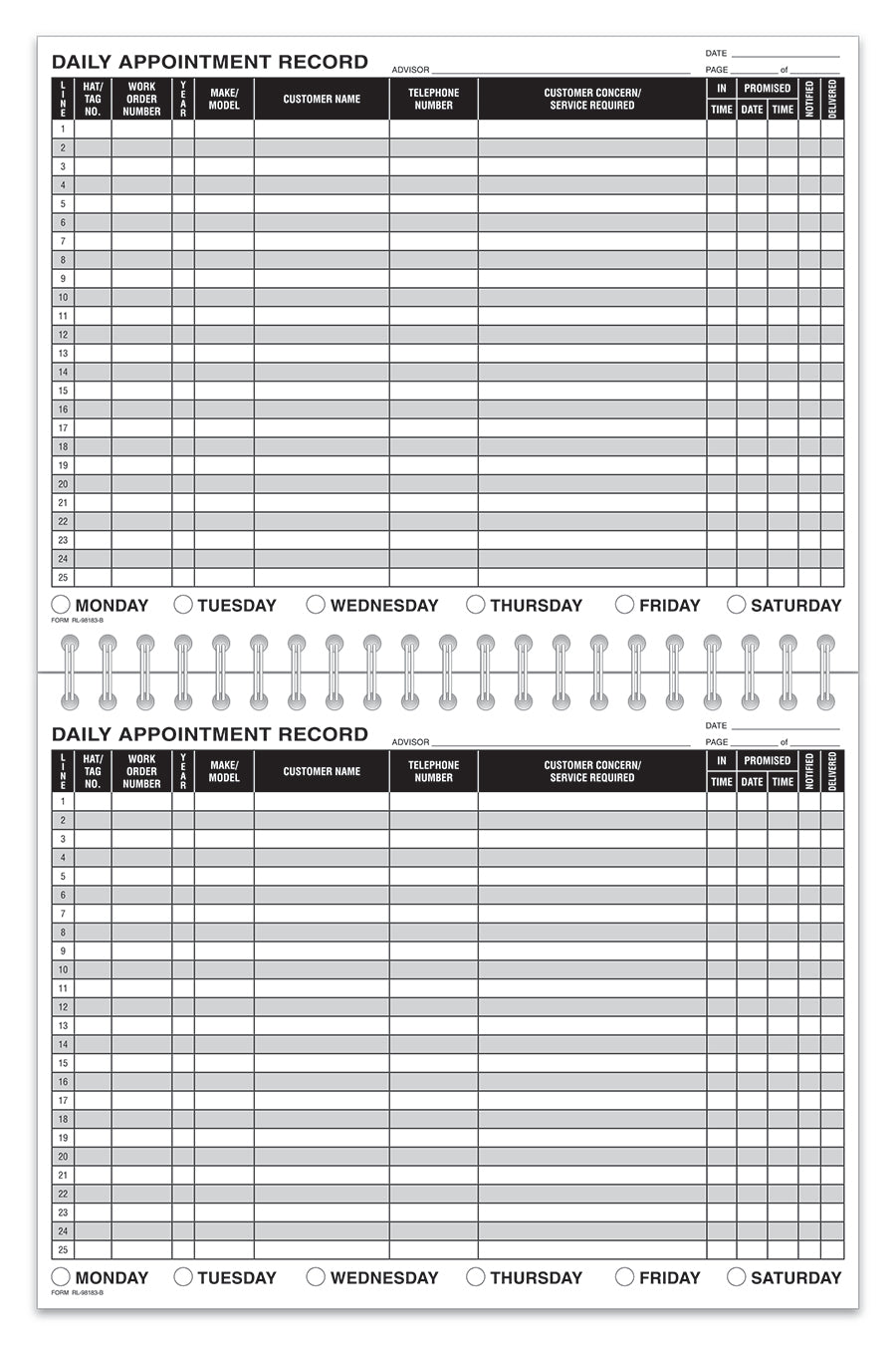 Daily Appointment Record Book - RL-98183-B - 50 Pages - Qty. 1