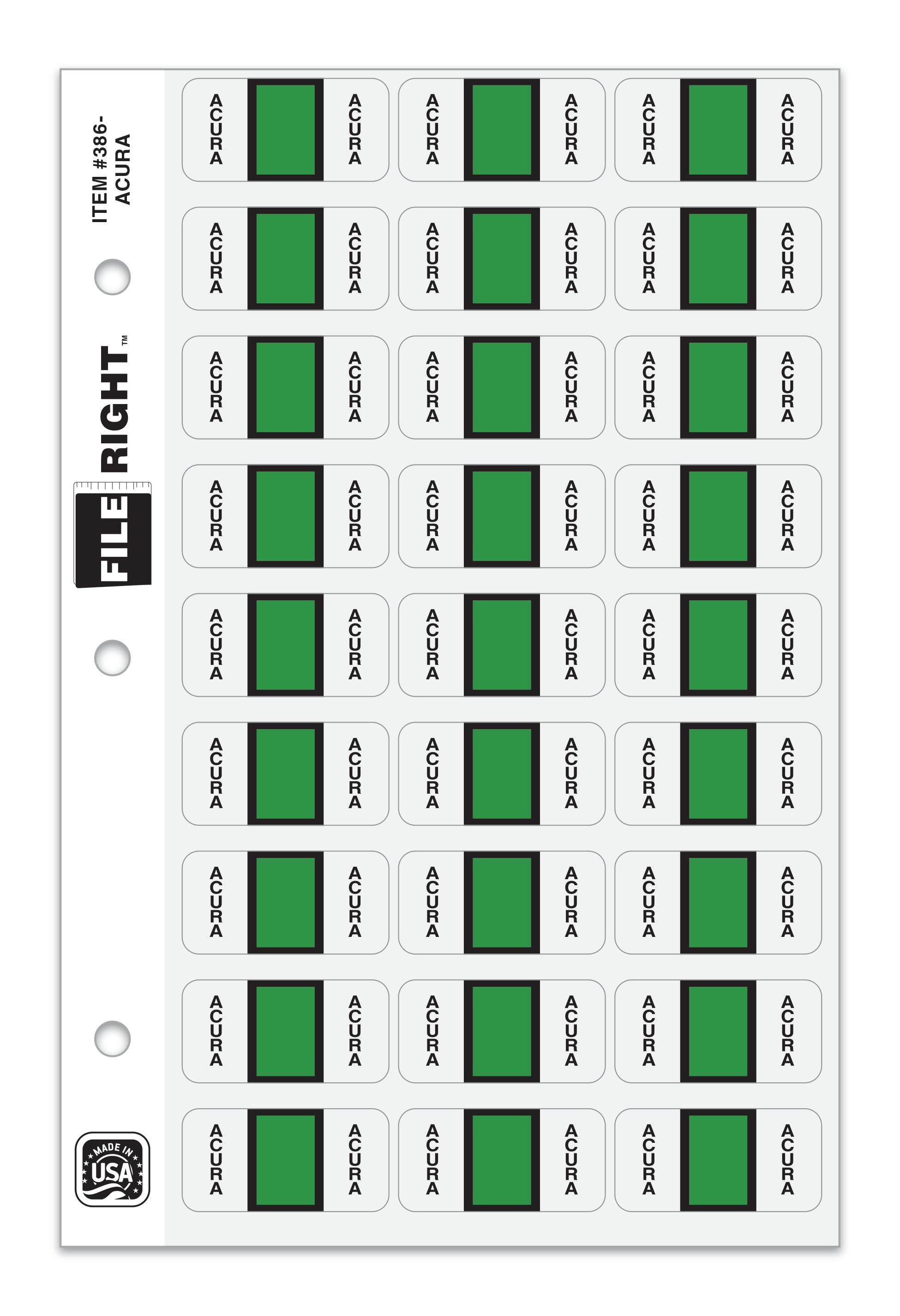 Color-Code Auto-Make ACURA, Ring Book, Pkg. of 270 labels