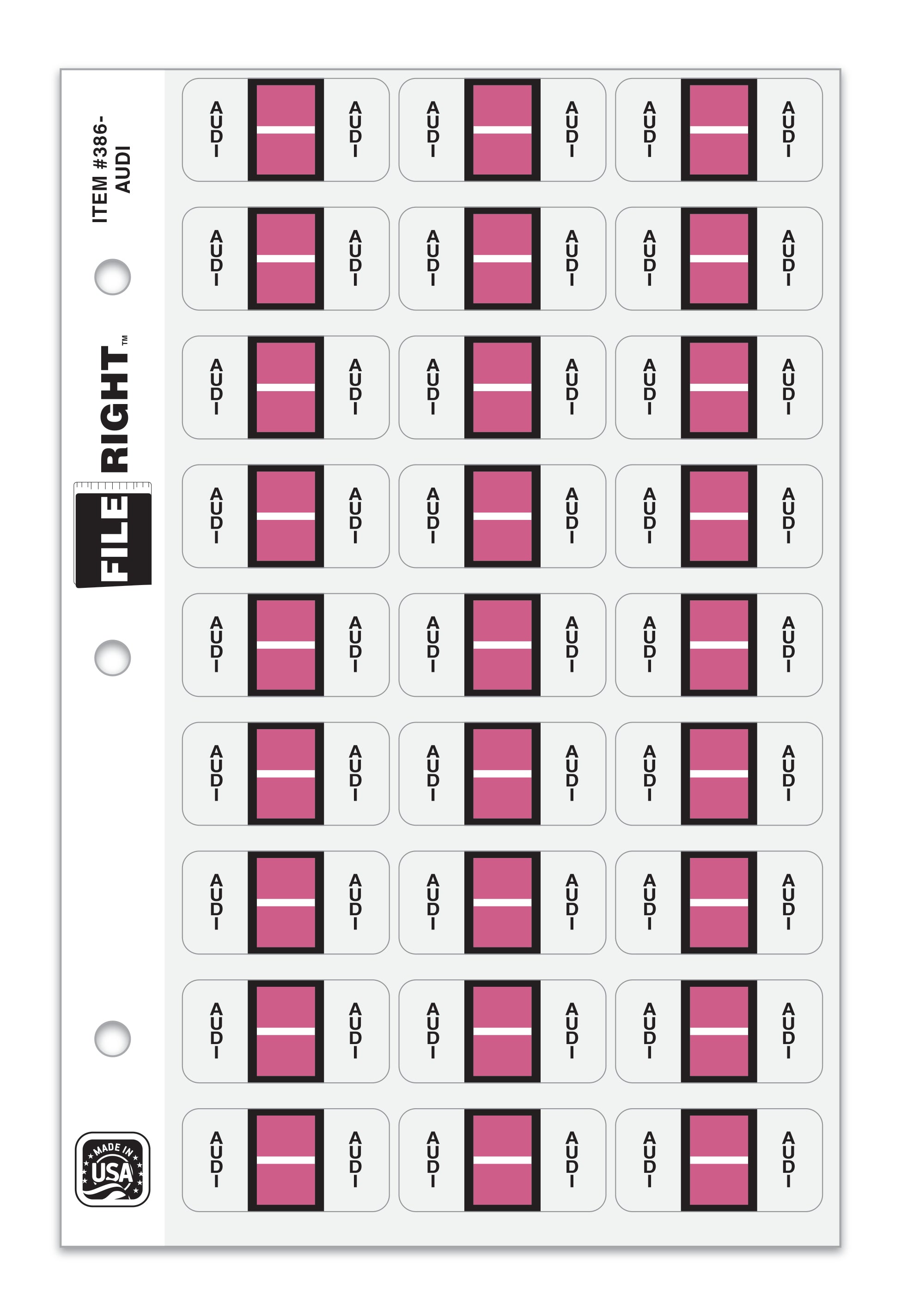 Color-Code Auto-Make AUDI, Ring Book, Pkg. of 270 labels