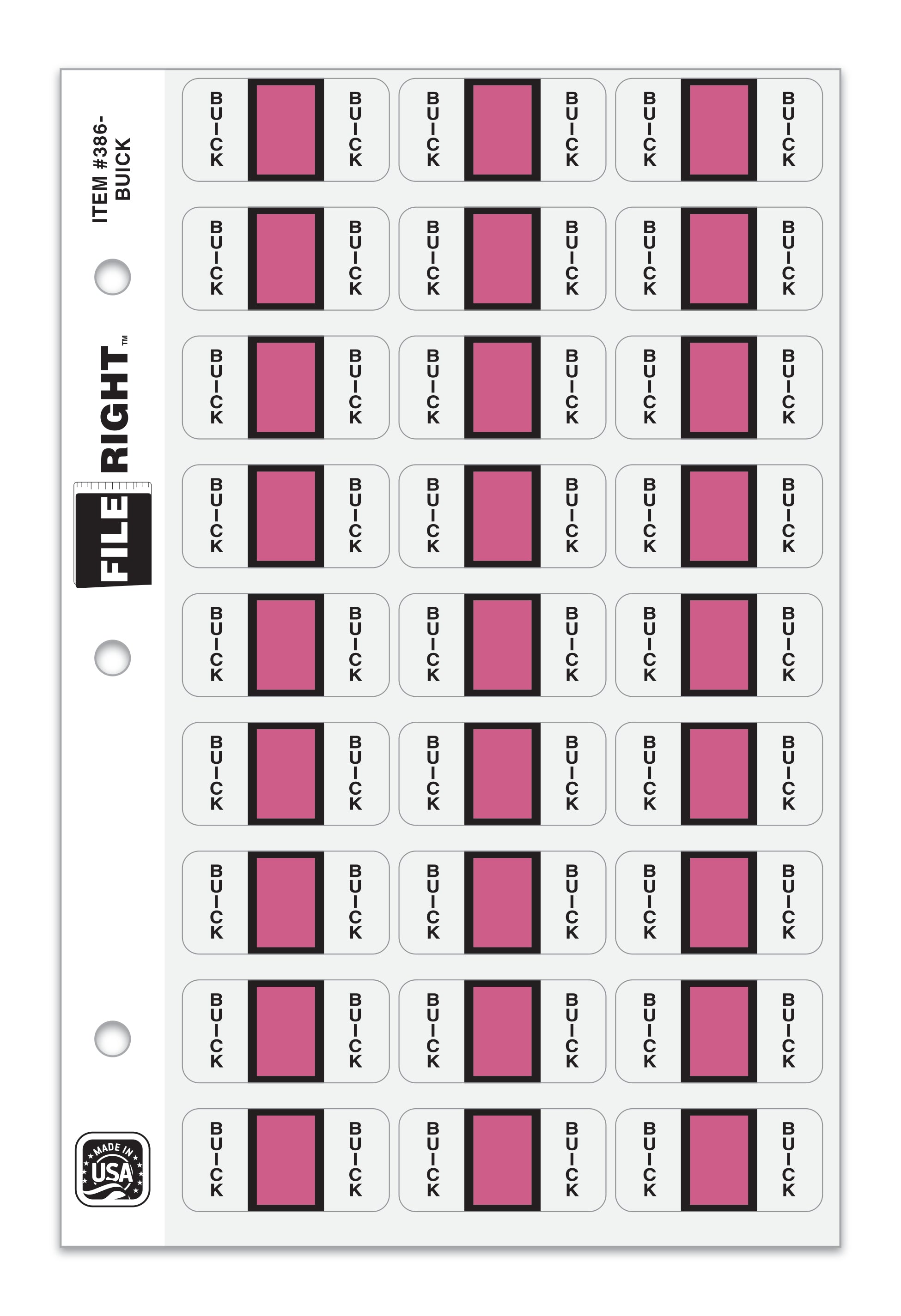 Color-Code Auto-Make BUICK, Ring Book, Pkg. of 270 labels
