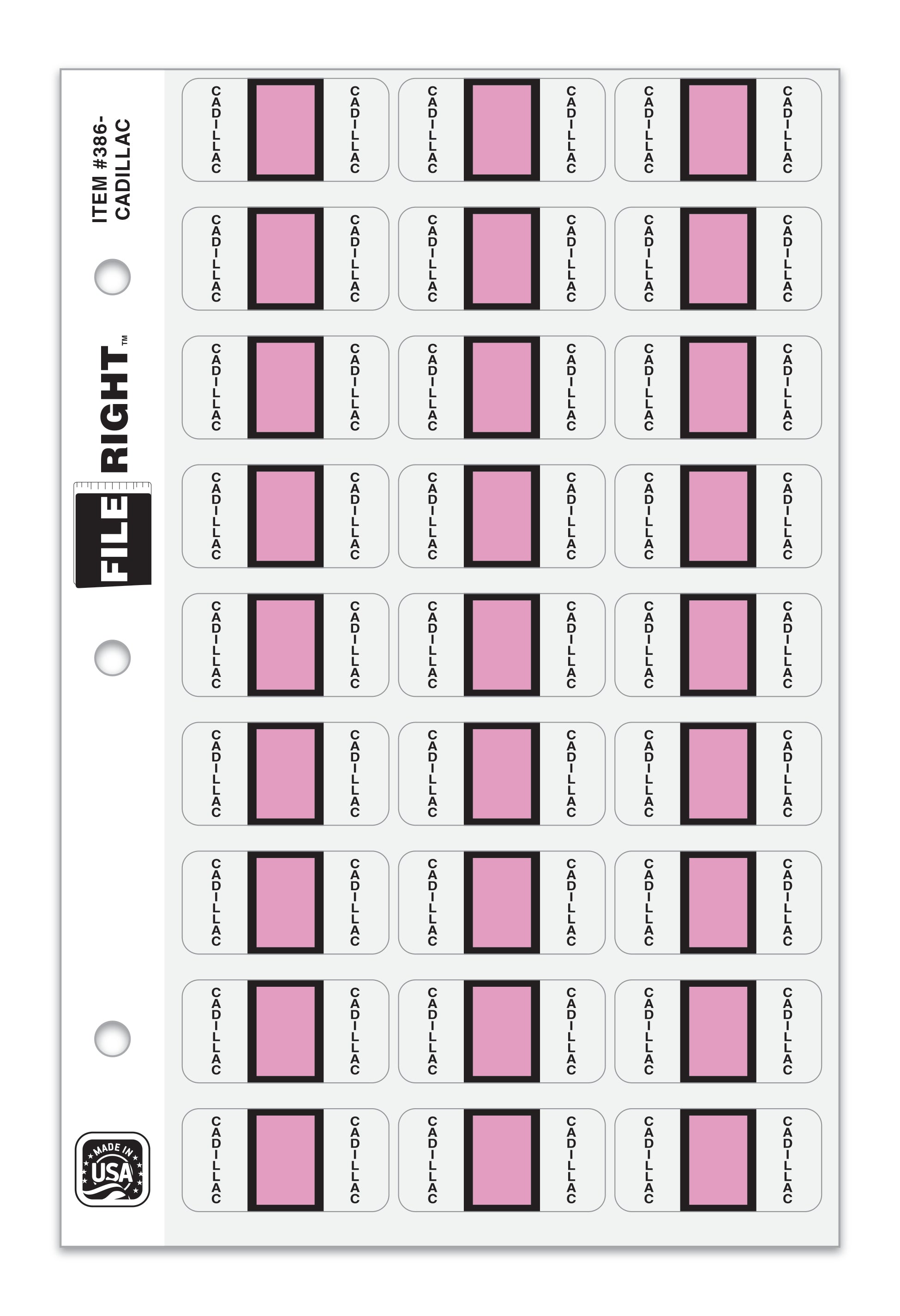 Color-Code Auto-Make CADILLAC, Ring Book, Pkg. of 270 labels
