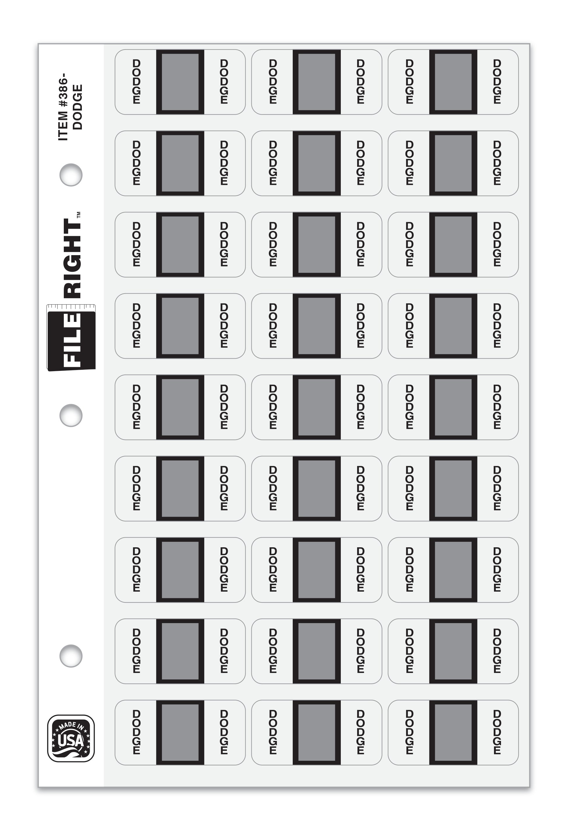Color-Code Auto-Make DODGE, Ring Book, Pkg. of 270 labels