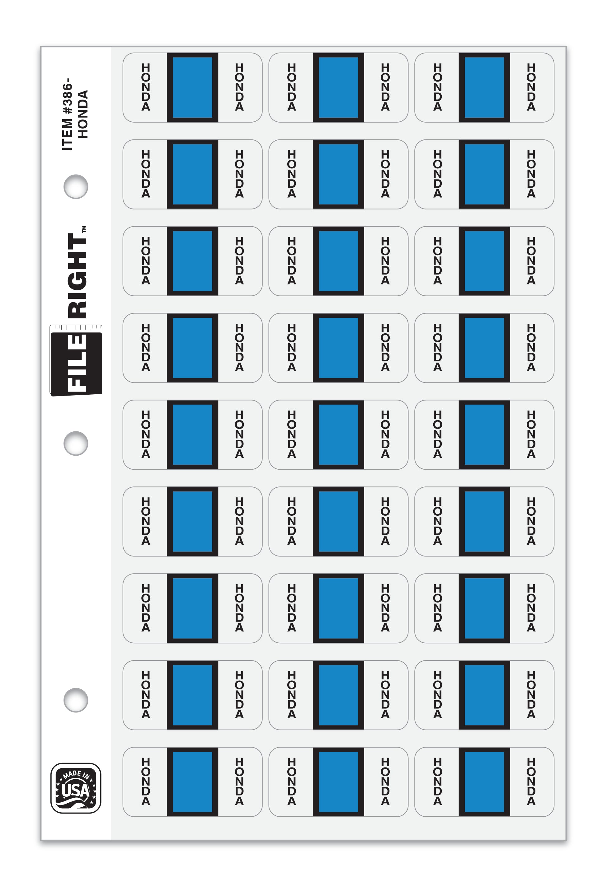 Color-Code Auto-Make HONDA, Ring Book, Pkg. of 270 labels
