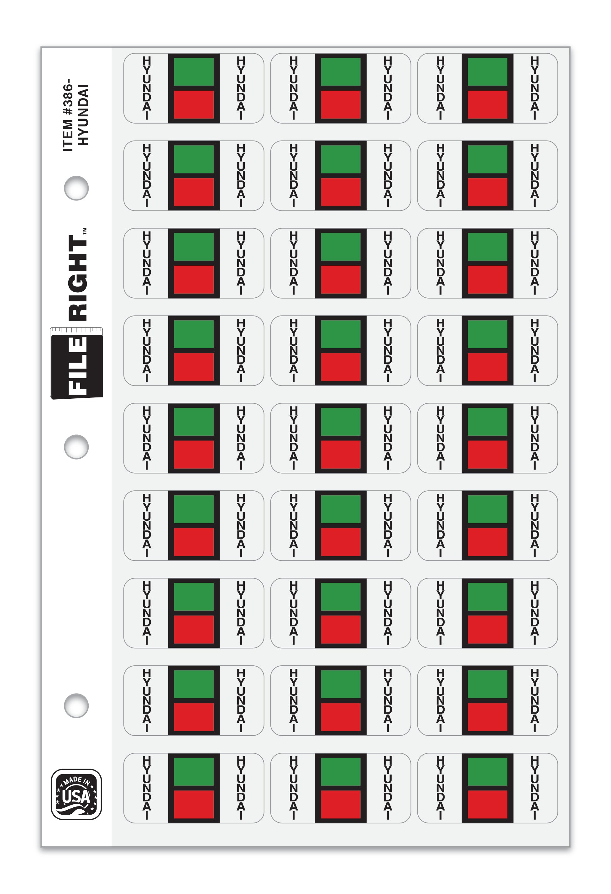 Color-Code Auto-Make HYUNDAI, Ring Book, Pkg. of 270 labels