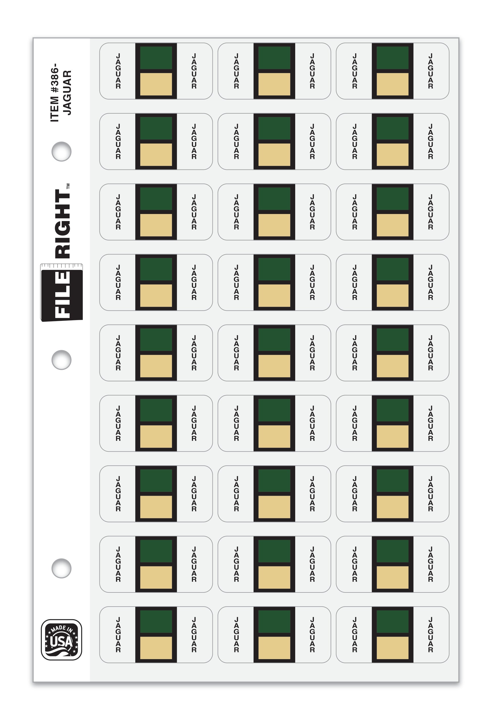 Color-Code Auto-Make JAGUAR, Ring Book, Pkg. of 270 labels
