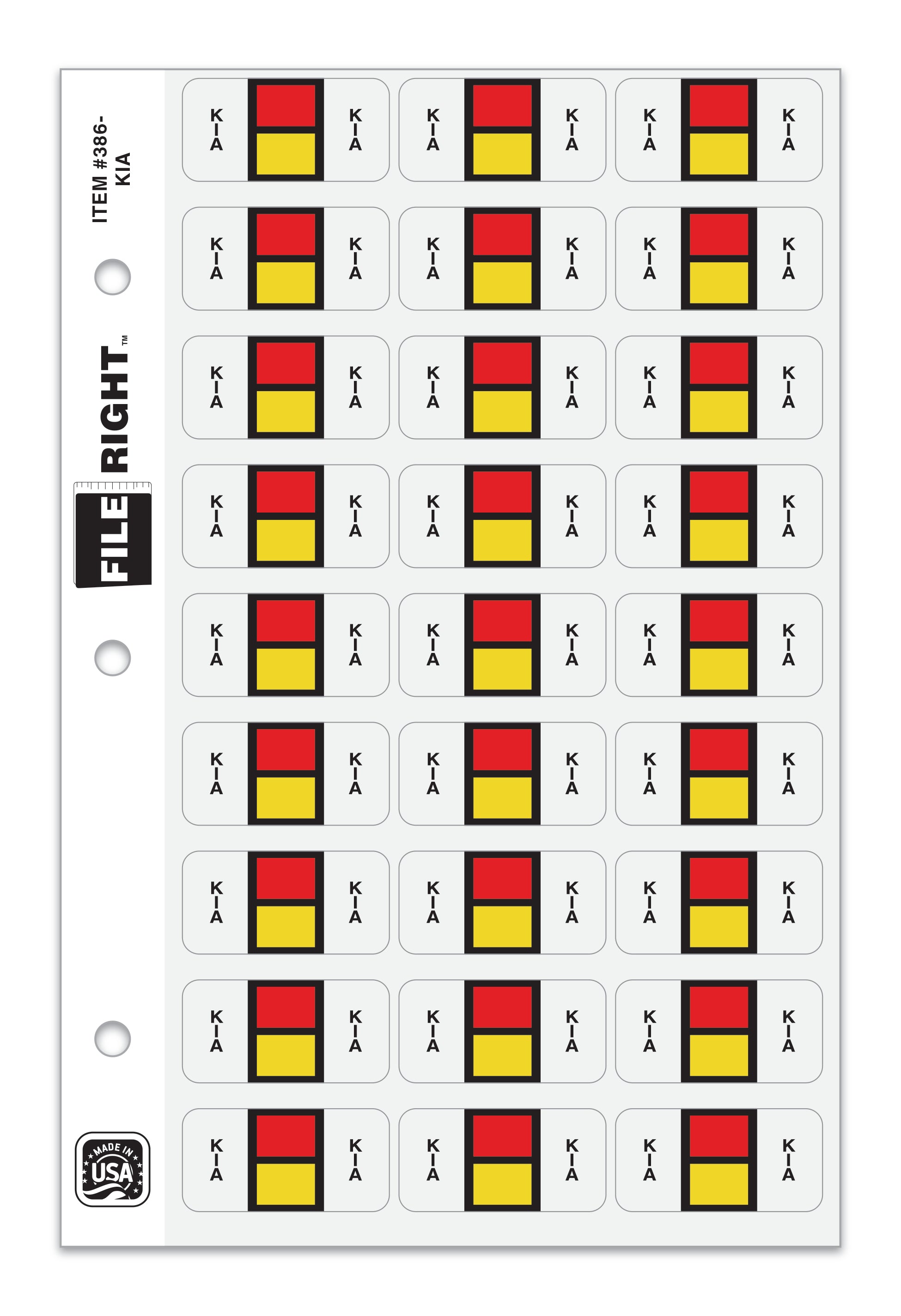 Color-Code Auto-Make KIA, Ring Book, Pkg. of 270 labels