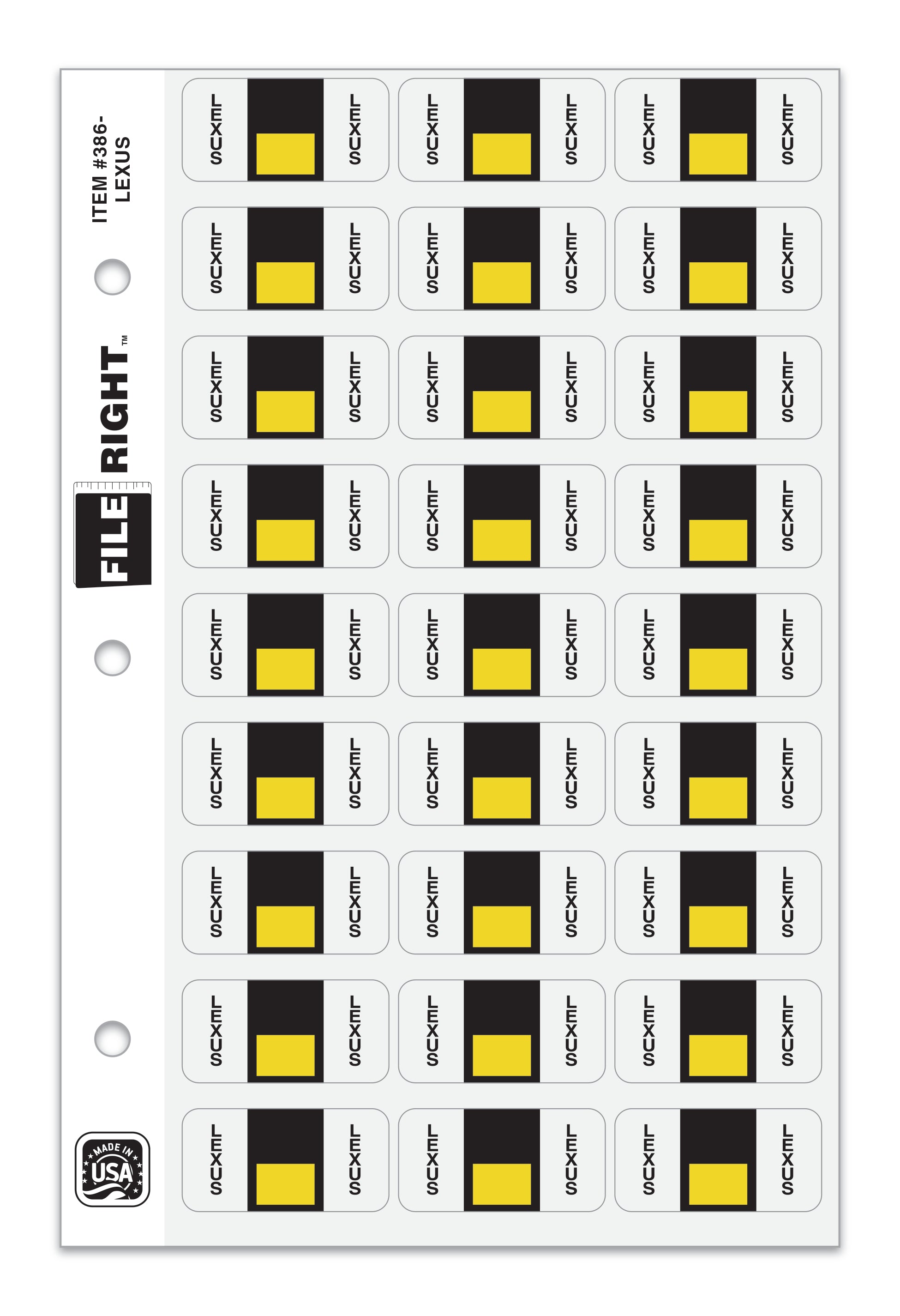 Color-Code Auto-Make LEXUS, Ring Book, Pkg. of 270 labels