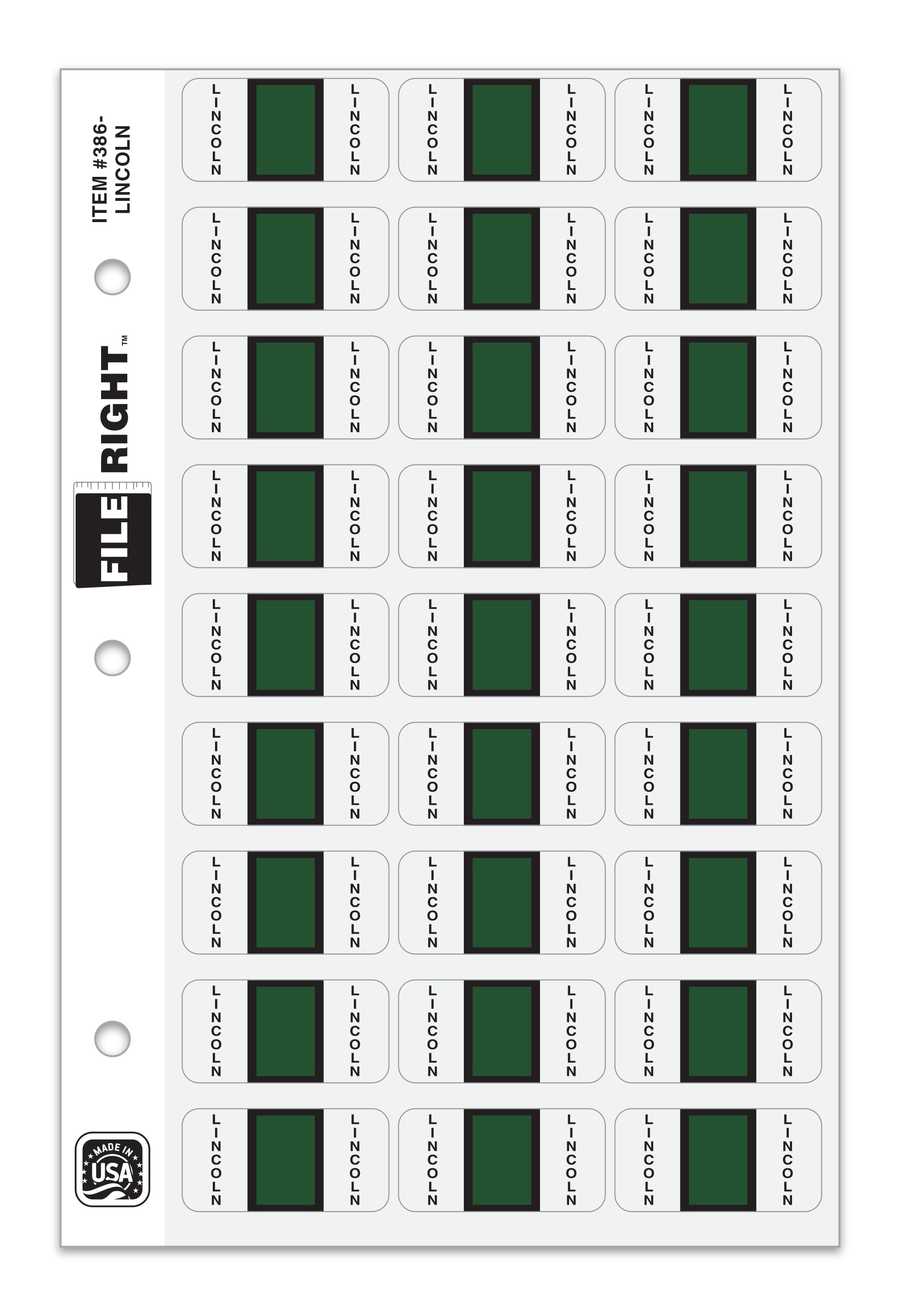 Color-Code Auto-Make LINCOLN, Ring Book, Pkg. of 270 labels