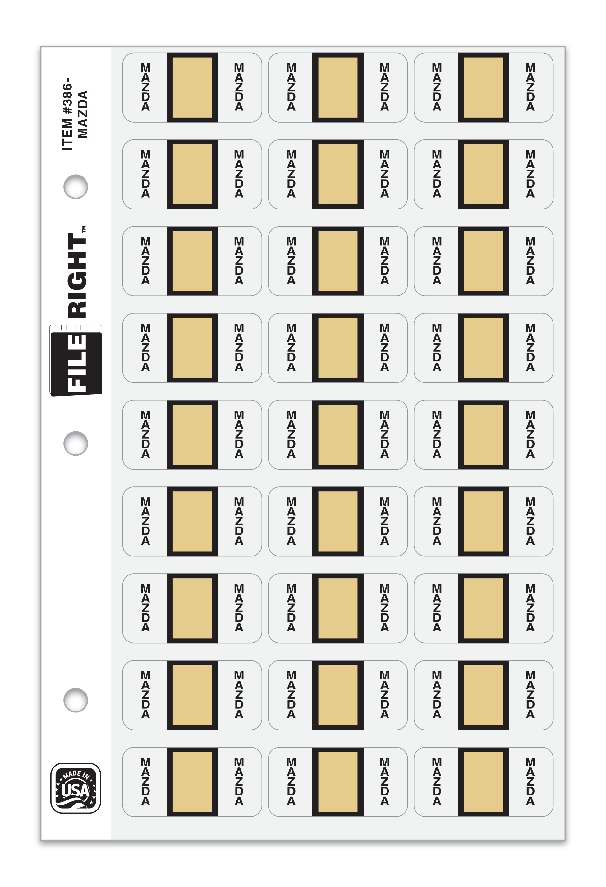 Color-Code Auto-Make MAZDA, Ring Book, Pkg. of 270 labels