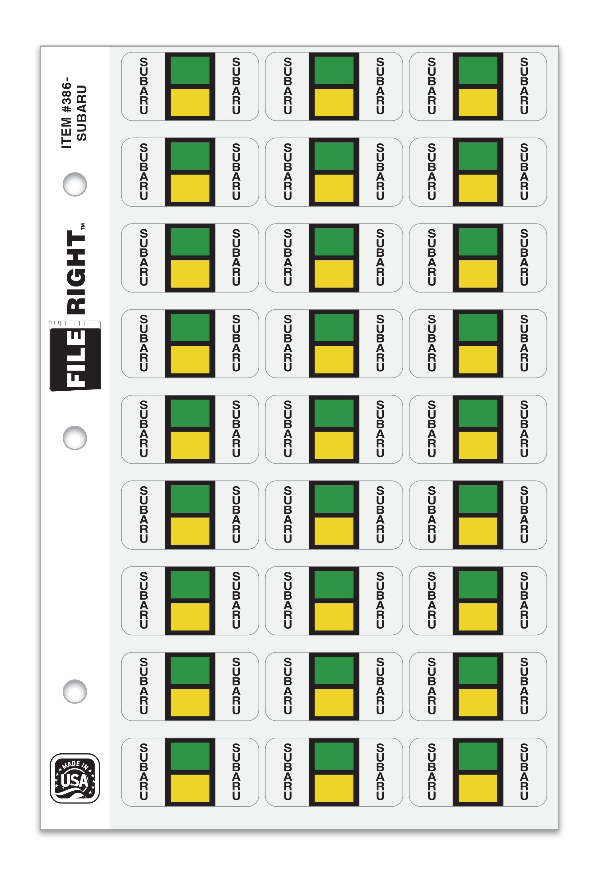 Color-Code Auto-Make SUBARU, Ring Book, Pkg. of 270 labels