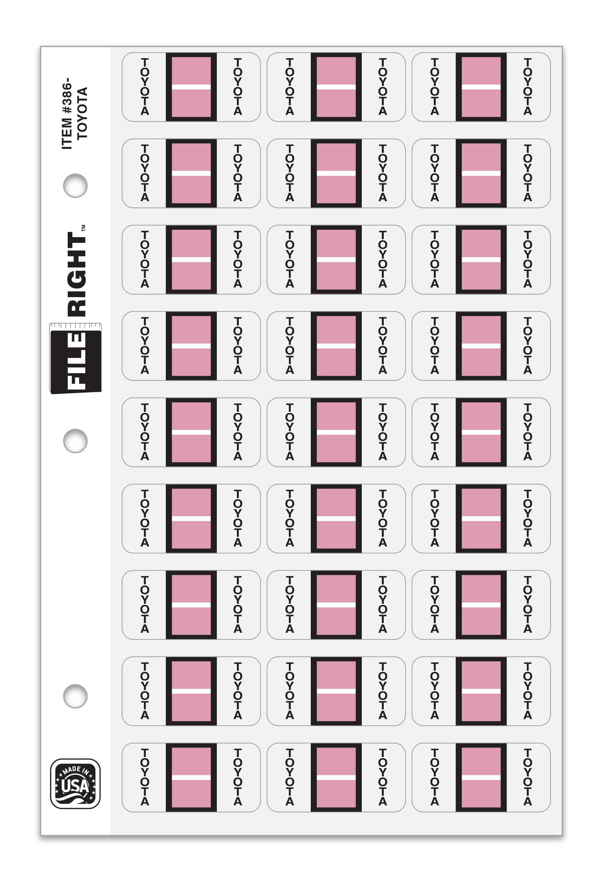 Color-Code Auto-Make TOYOTA, Ring Book, Pkg. of 270 labels