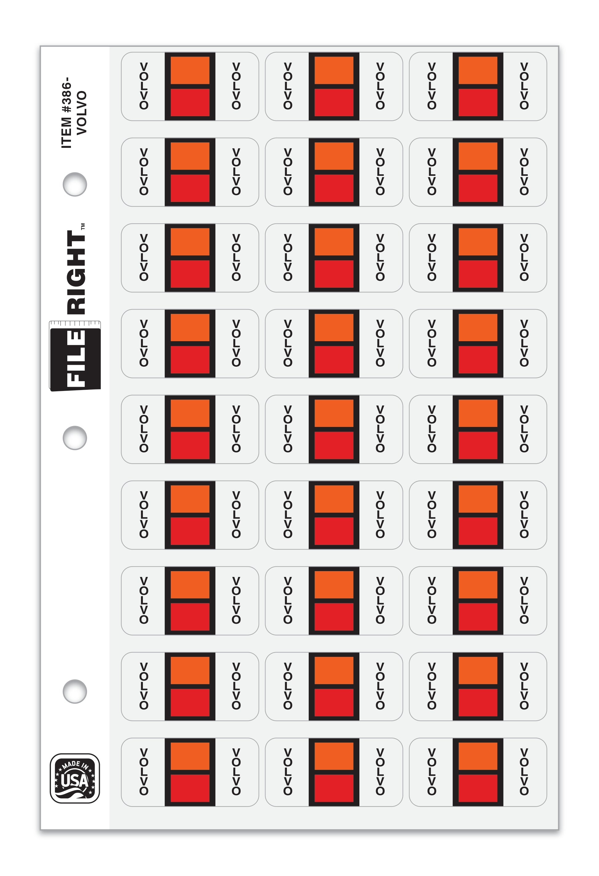 Color-Code Auto-Make VOLVO, Ring Book, Pkg. of 270 labels