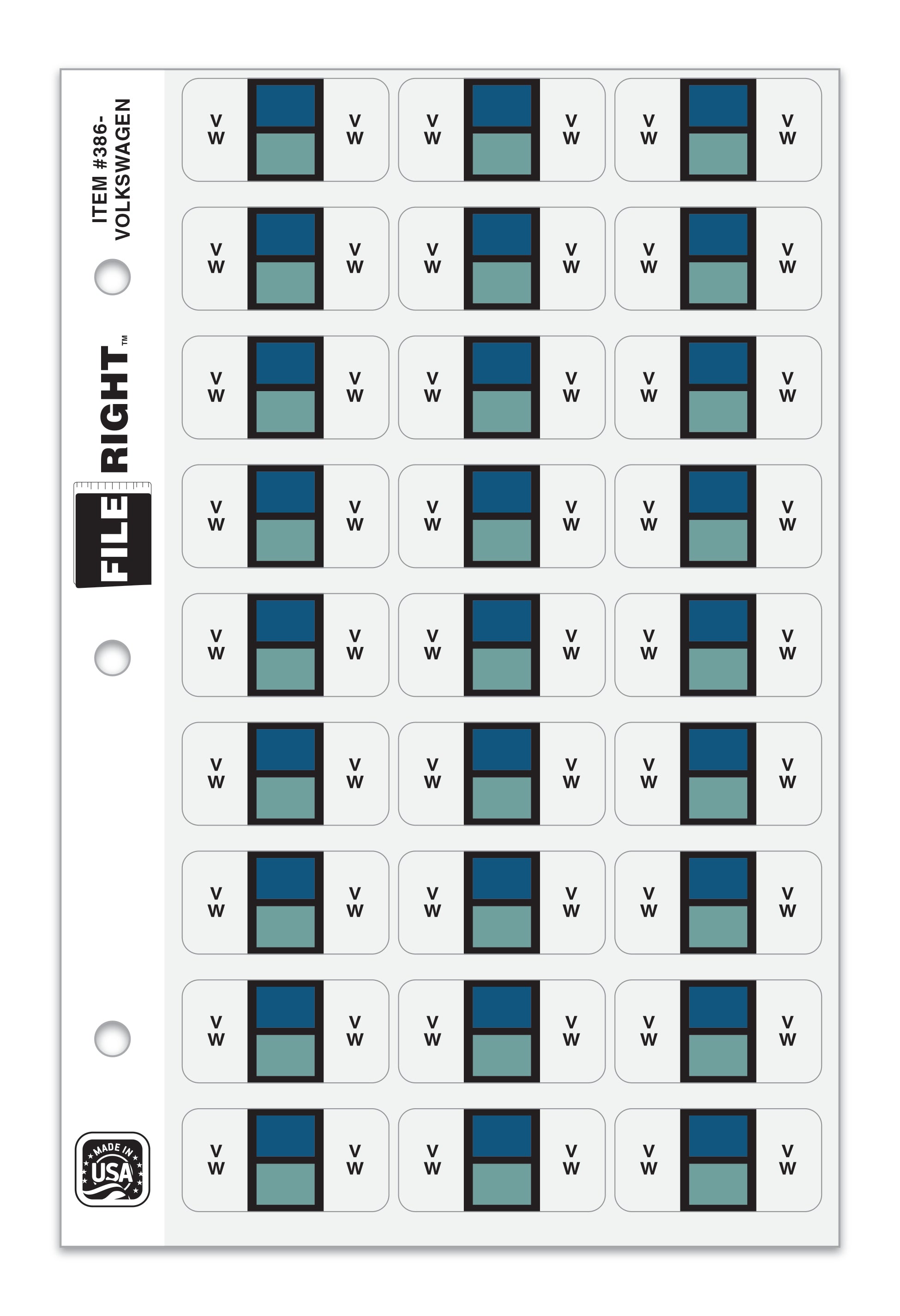 Color-Code Auto-Make VW, Ring Book, Pkg. of 270 labels