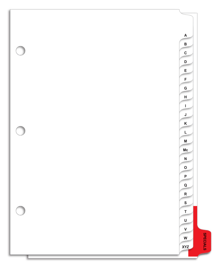 Alphabet Divider for Color-Code (A through Z With Mc & Specials)