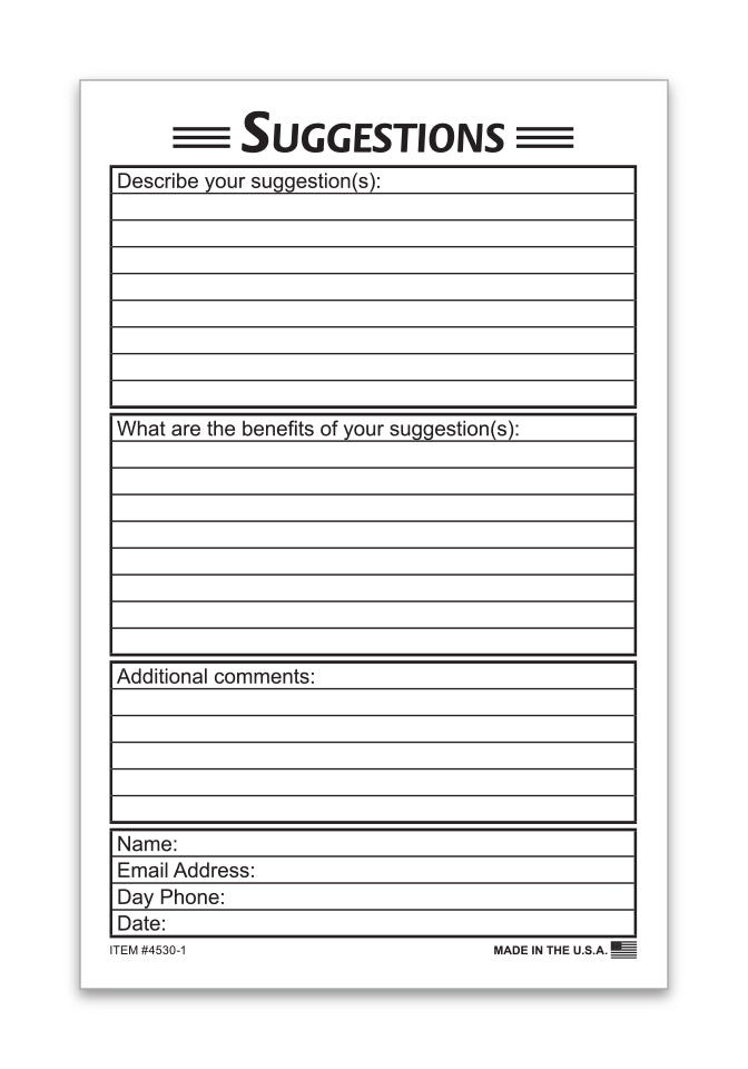 Suggestion Card - 8.5" x 5.5" - Qty. 50 Per Pack