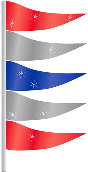 Antenna Flag - Metallic Triangular Flags- Red, Silver & Blue -  Qty. 12