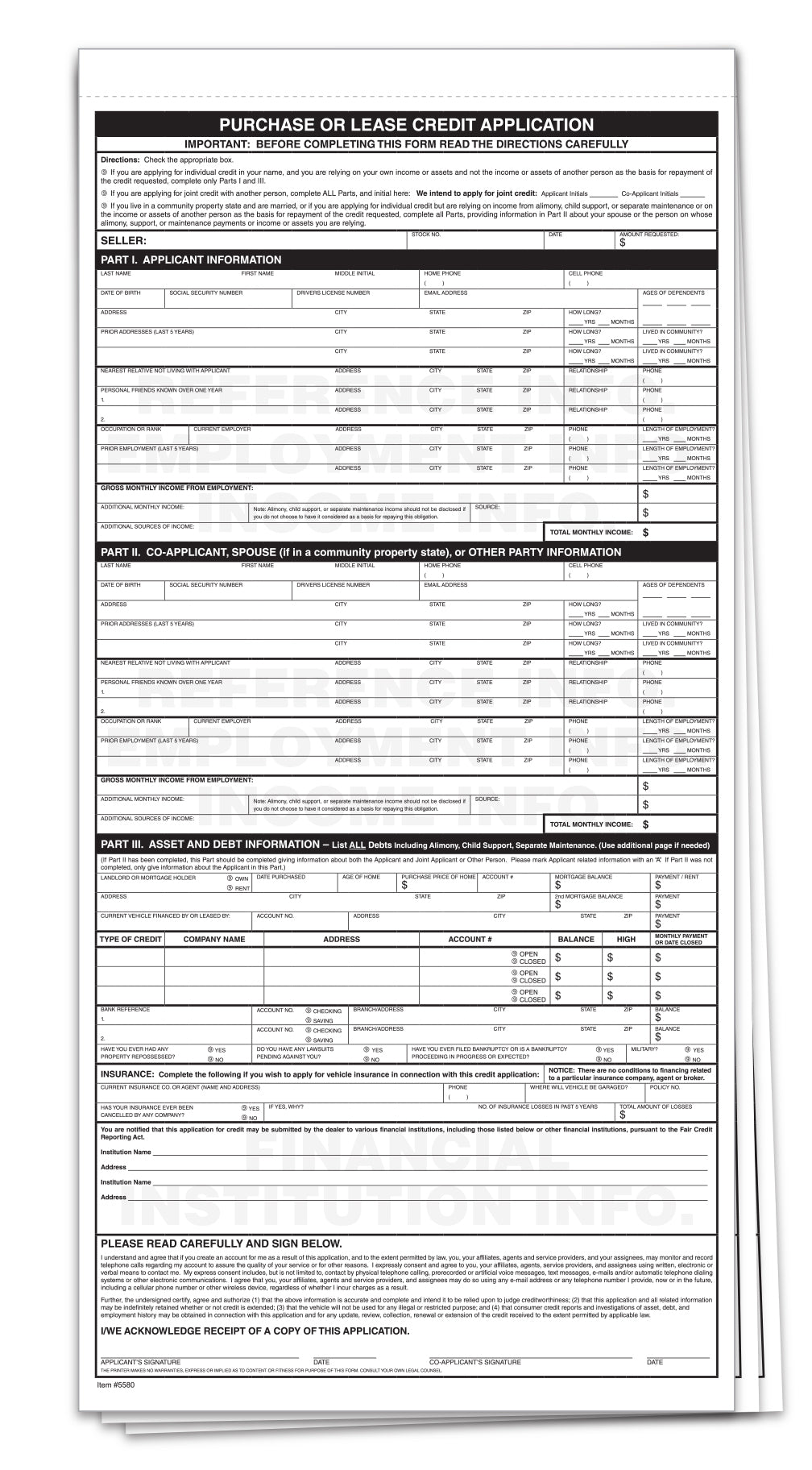 Universal Credit Application - Qty 100 Per Pack