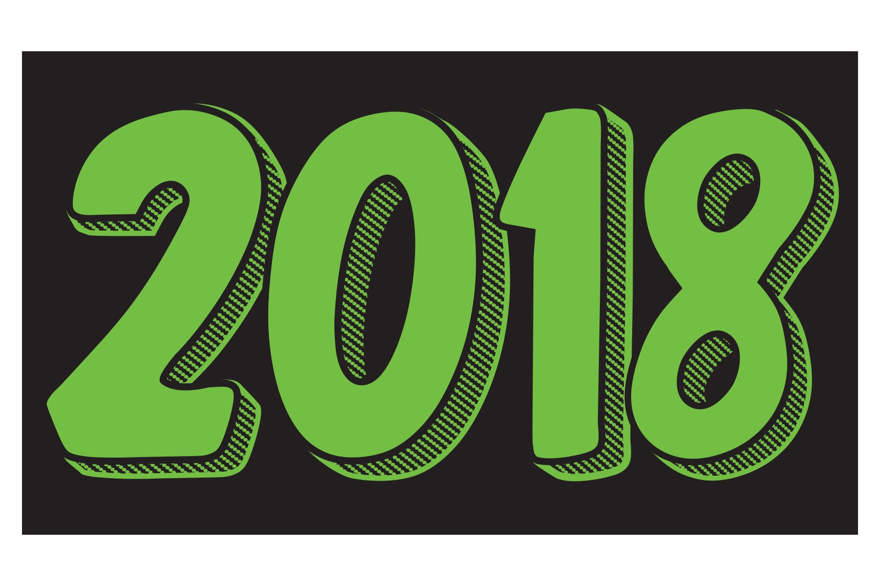 Rectangle Year Window Sticker - 2018 GREEN on BLACK - Qty. 12
