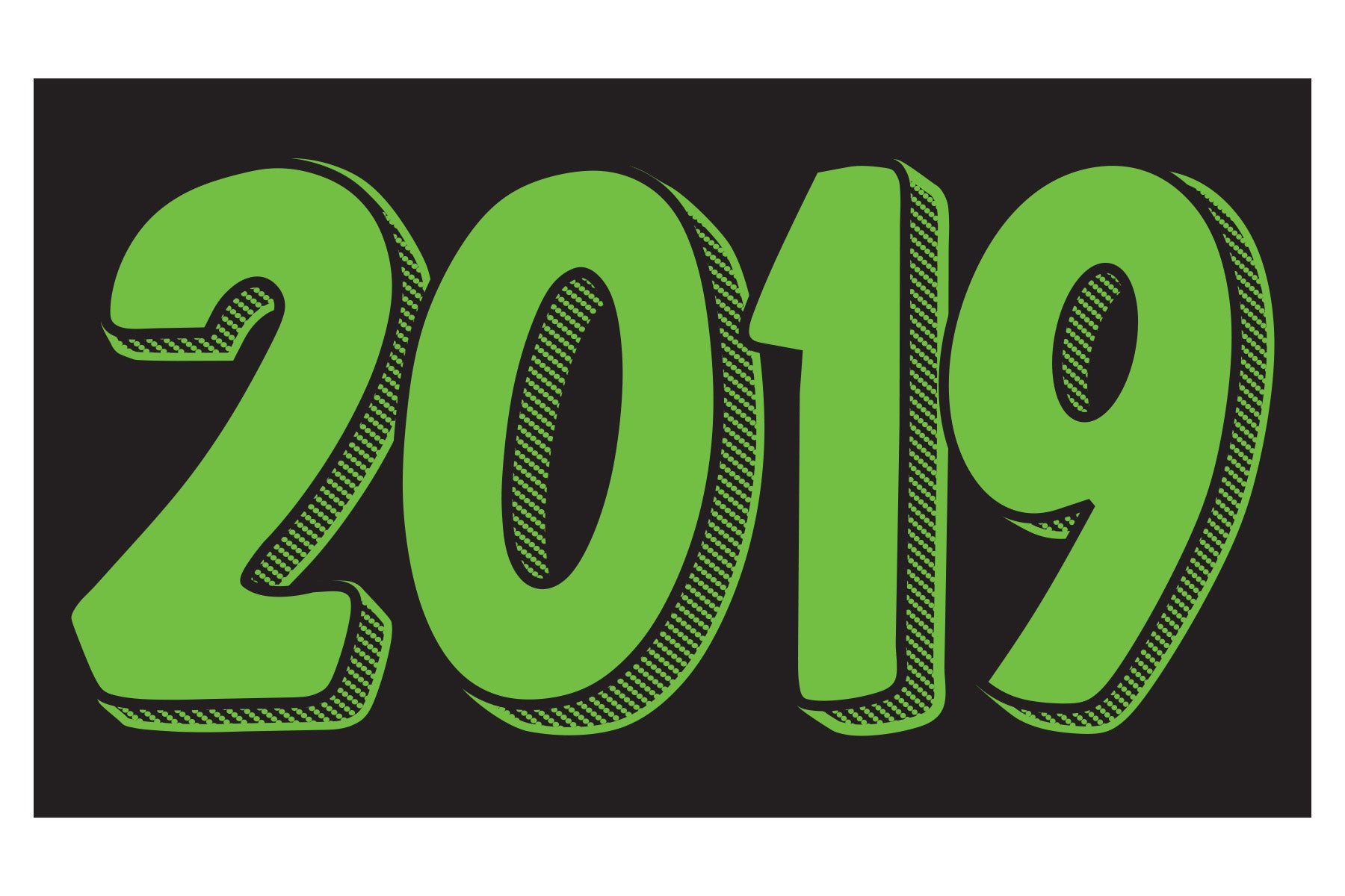 Rectangle Year Window Sticker - 2019 GREEN on BLACK - Qty. 12