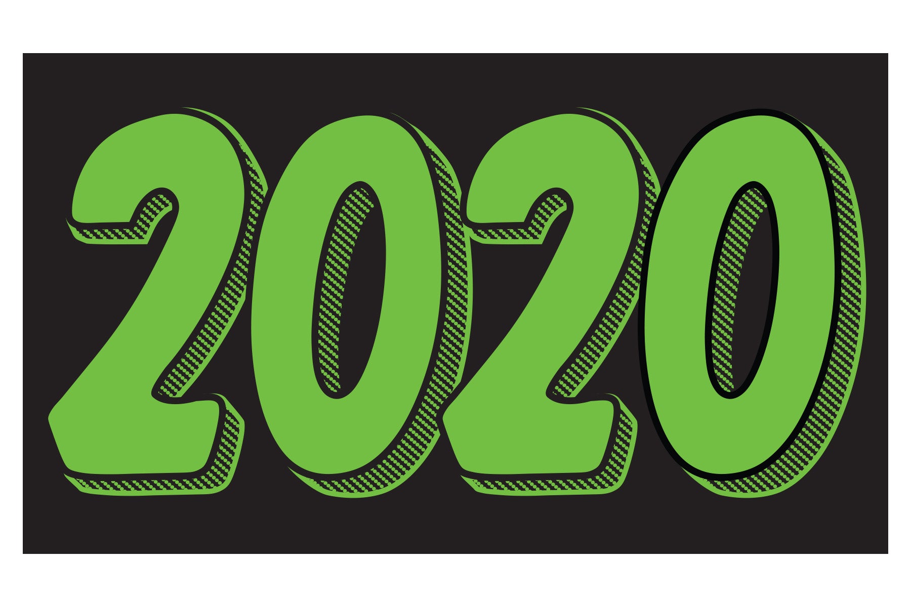 Rectangle Year Window Sticker - 2020 GREEN on BLACK - Qty. 12