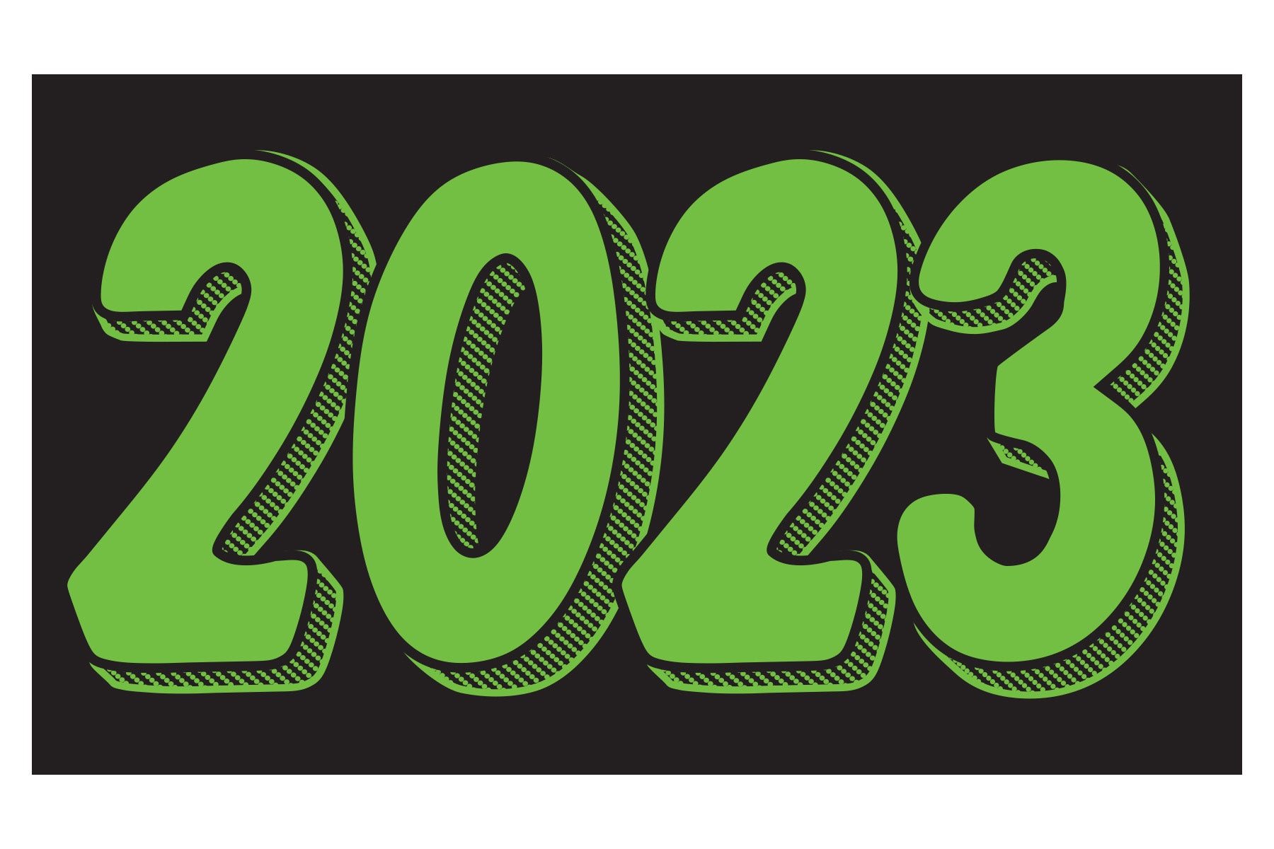Rectangle Year Window Sticker - 2023 GREEN on BLACK - Qty. 12