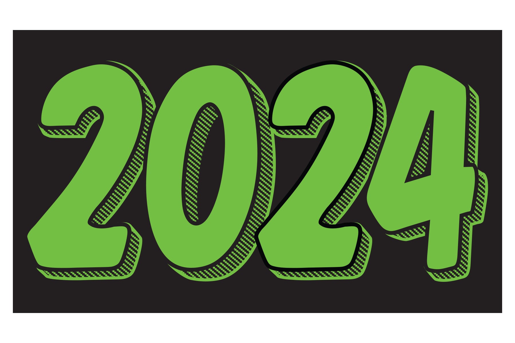 Rectangle Year Window Sticker - 2024 GREEN on BLACK - Qty. 12