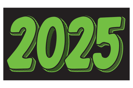 Rectangle Year Window Sticker - 2025 GREEN on BLACK - Qty. 12