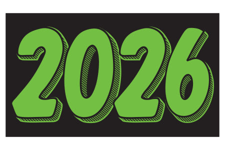 Rectangle Year Window Sticker - 2026 GREEN on BLACK - Qty. 12