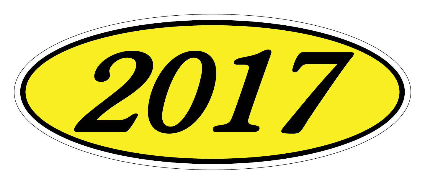 Oval Year Window Sticker - 2017 BLACK on YELLOW - Qty. 12