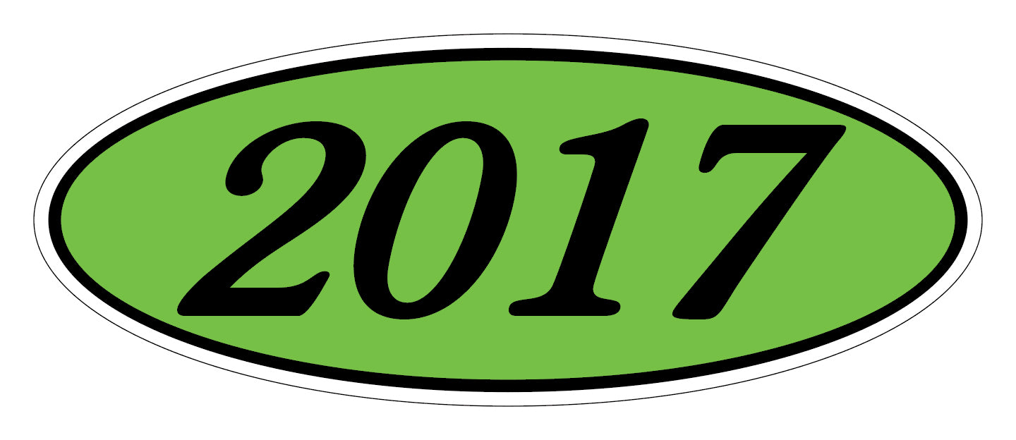 Oval Year Window Sticker - 2017 BLACK on GREEN - Qty. 12